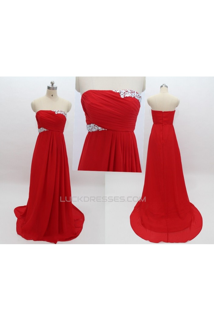 Empire Strapless Beaded Long Red Chiffon Prom Evening Maternity Evening Dresses ED011082