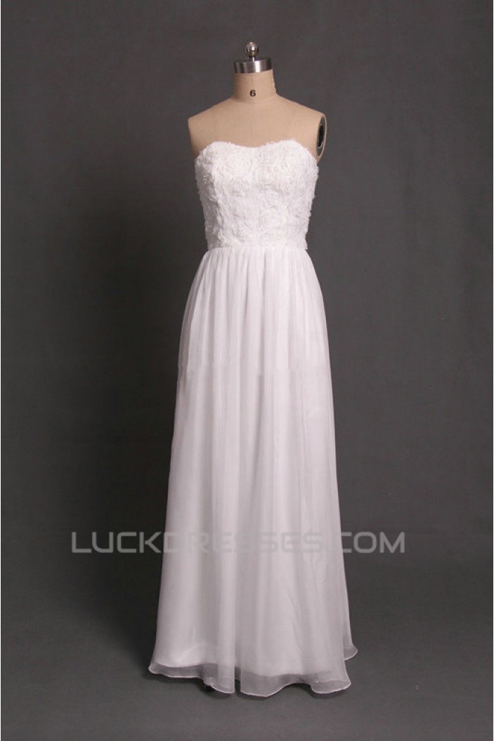 A-Line Strapless Long White Chiffon Prom Evening Formal Dresses ED011093