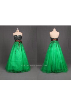 A-Line Sweetheart Beaded Black Green Long Prom Evening Formal Dresses ED011096