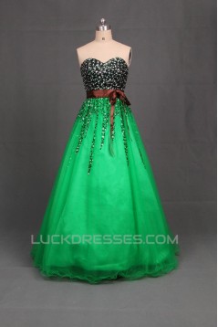 A-Line Sweetheart Beaded Black Green Long Prom Evening Formal Dresses ED011096