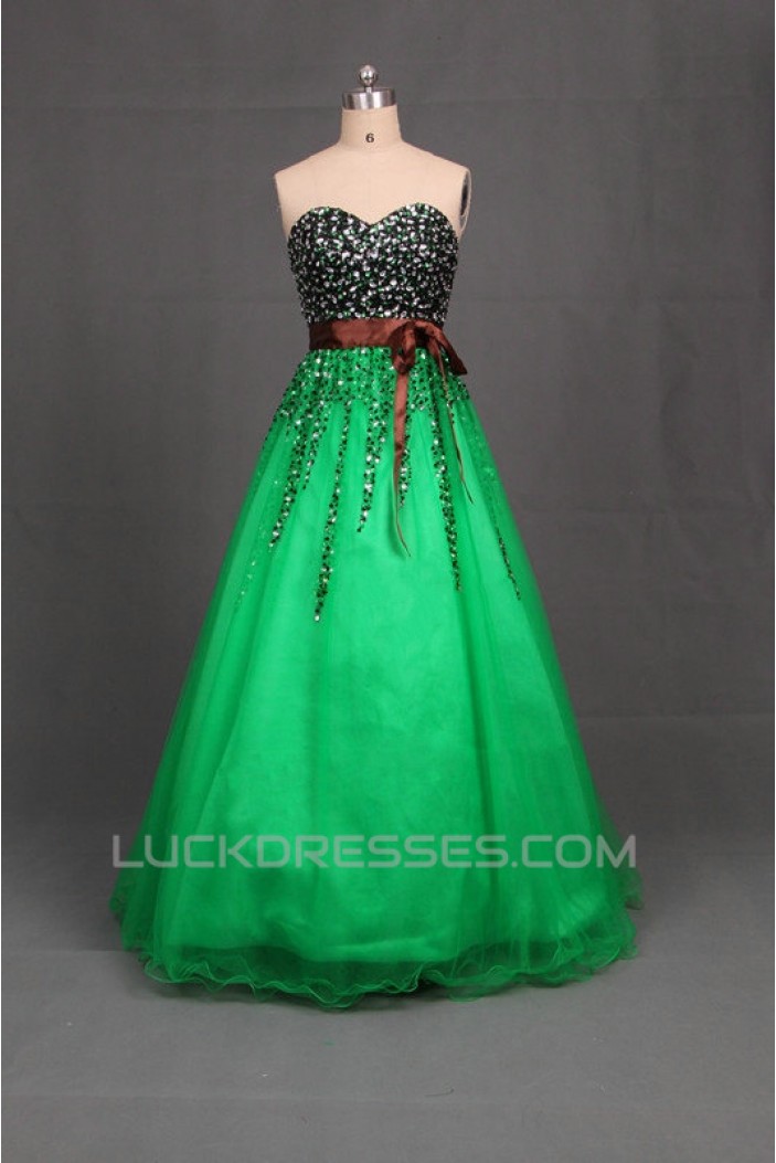 A-Line Sweetheart Beaded Black Green Long Prom Evening Formal Dresses ED011096