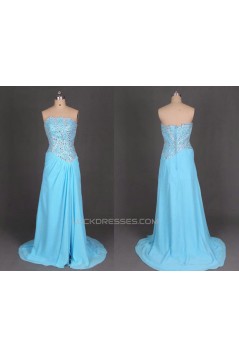 A-Line Strapless Beaded Long Chiffon Prom Evening Formal Dresses ED011100