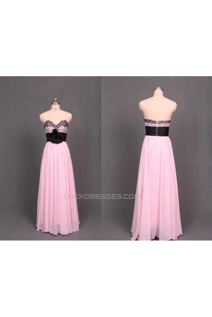 A-Line Sweetheart Beaded Long Black Pink Chiffon Prom Evening Formal Dresses ED011102