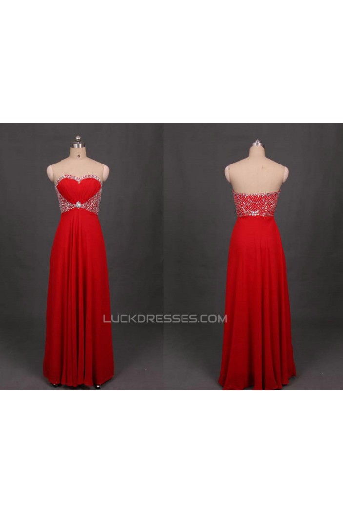 A-Line Sweetheart Beaded Long Red Chiffon Prom Evening Formal Dresses ED011103