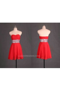 A-Line Sweetheart Beaded Short Red Chiffon Prom Evening Formal Dresses ED011106