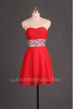 A-Line Sweetheart Beaded Short Red Chiffon Prom Evening Formal Dresses ED011106