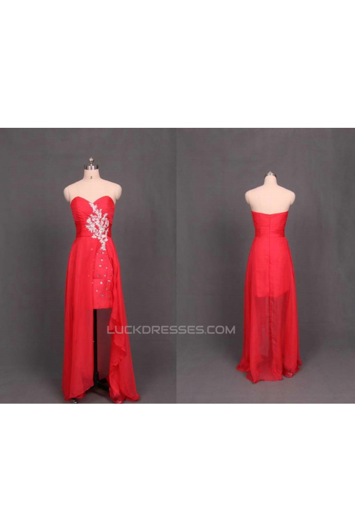 High Low Sweetheart Beaded Red Chiffon Prom Evening Formal Dresses ED011107