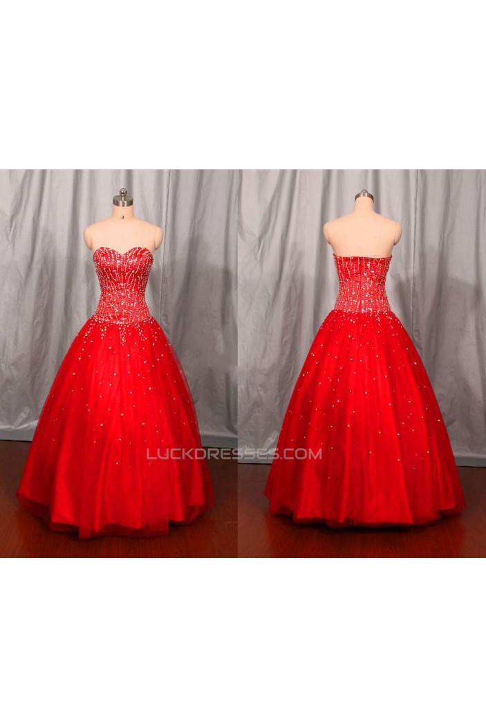 A-Line Sweetheart Beaded Long Red Prom Evening Formal Dresses ED011113