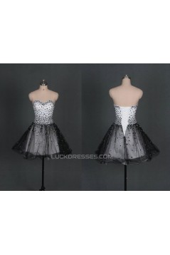 A-Line Sweetheart Beaded Black White Prom Evening Formal Dresses ED011123