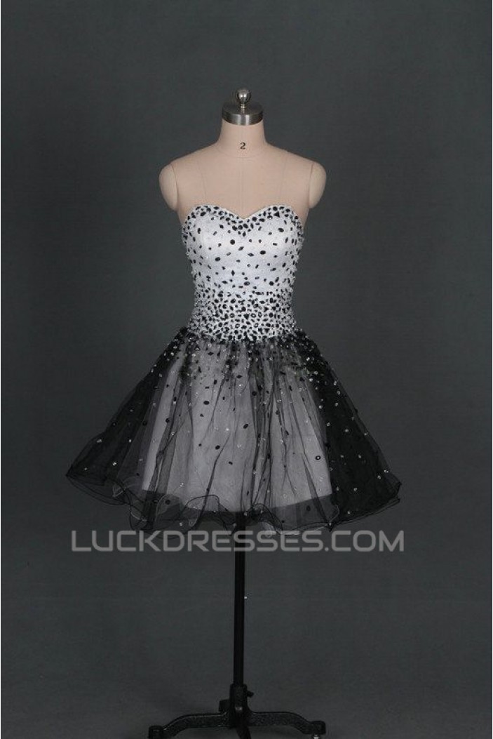 A-Line Sweetheart Beaded Black White Prom Evening Formal Dresses ED011123