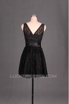 A-Line Short Black Lace Prom Evening Formal Bridesmaid Dresses ED011129