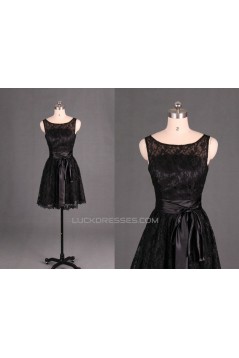 A-Line Short Black Lace Prom Evening Formal Bridesmaid Dresses ED011129