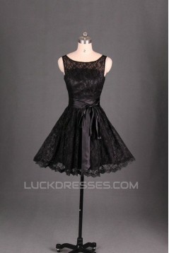 A-Line Short Black Lace Prom Evening Formal Bridesmaid Dresses ED011129