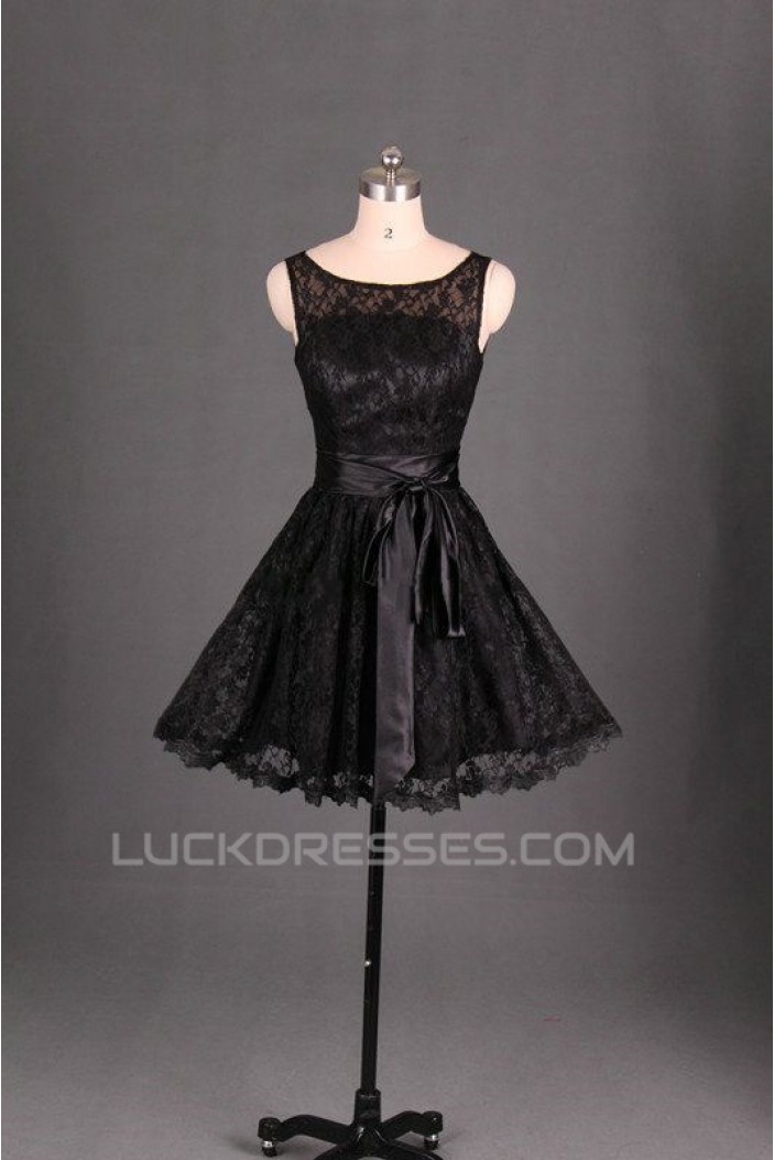 A-Line Short Black Lace Prom Evening Formal Bridesmaid Dresses ED011129