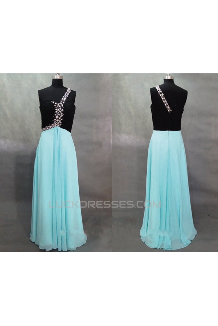 A-Line One-Shoulder Beaded Long Chiffon Prom Evening Formal Dresses ED011133
