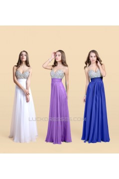 A-Line Straps Sleeveless Beaded Long Chiffon Prom Evening Formal Dresses ED011134