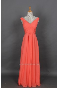 A-Line V-Neck Long Chiffon Prom Evening Formal Dresses ED011146