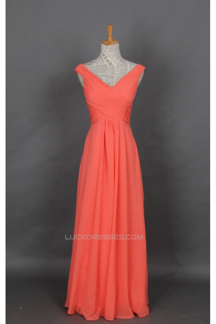 A-Line V-Neck Long Chiffon Prom Evening Formal Dresses ED011146