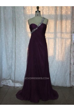 Empire One-Shoulder Beaded Long Chiffon Prom Evening Formal Dresses ED011149