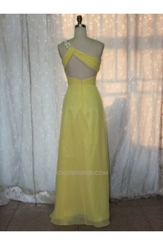 A-Line One-Shoulder Beaded Long Yellow Chiffon Prom Evening Formal Dresses ED011150