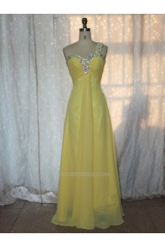 A-Line One-Shoulder Beaded Long Yellow Chiffon Prom Evening Formal Dresses ED011150