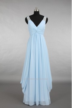 A-Line V-Neck Beaded Long Chiffon Prom Evening Formal Dresses ED011154