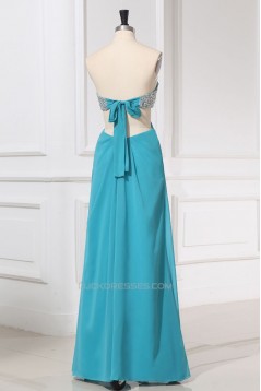 A-Line Sweetheart Beaded Long Blue Chiffon Prom Evening Formal Dresses ED011159