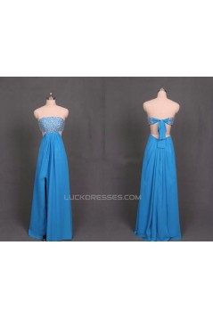 A-Line Sweetheart Beaded Long Blue Chiffon Prom Evening Formal Dresses ED011159