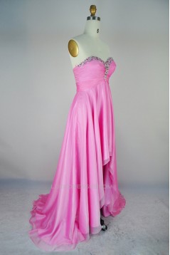 High Low Sweetheart Beaded Pink Chiffon Prom Evening Formal Dresses ED011167