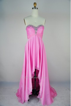 High Low Sweetheart Beaded Pink Chiffon Prom Evening Formal Dresses ED011167