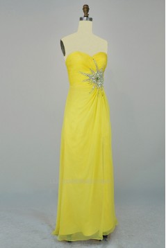 A-Line Sweetheart Beaded Long Yellow Chiffon Prom Evening Formal Dresses ED011169