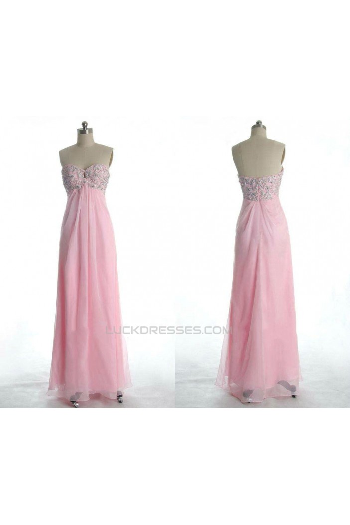 Empire Sweetheart Beaded Long Pink Chiffon Prom Evening Formal Dresses Maternity Dresses ED011172