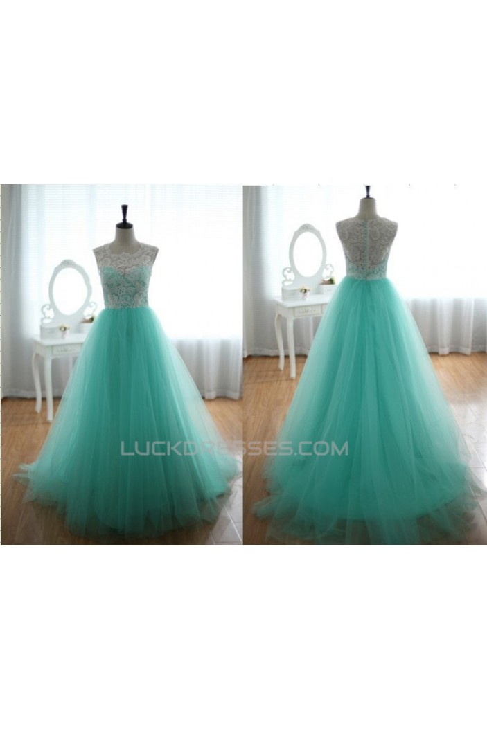 A-Line White Blue Long Prom Evening Formal Dresses ED011176