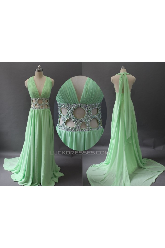 A-Line Halter Sequins Long Chiffon Prom Evening Formal Dresses ED011181