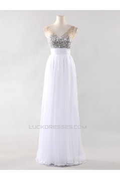 A-Line Beaded Long Pink Chiffon Prom Evening Formal Dresses ED011191