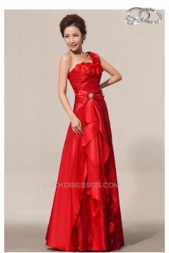 A-Line One-Shoulder Long Red Prom Evening Formal Dresses ED011198