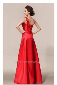 A-Line One-Shoulder Long Red Prom Evening Formal Dresses ED011198