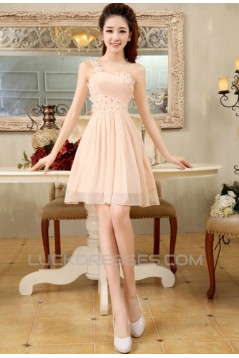 A-Line One-Shoulder Beaded Short Chiffon Prom Evening Formal Dresses ED011199