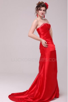 A-Line Strapless Beaded Long Red Prom Evening Formal Party Dresses ED010120