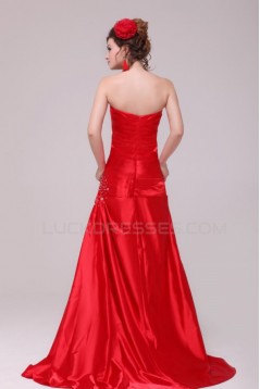 A-Line Strapless Beaded Long Red Prom Evening Formal Party Dresses ED010120