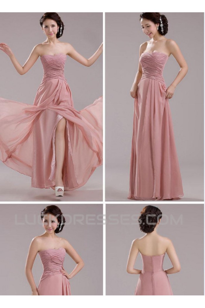 A-Line Long Pink Chiffon Prom Evening Formal Bridesmaid Dresses ED011203