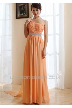 A-Line One-Shoulder Long Chiffon Prom Evening Bridesmaid Dresses ED011211