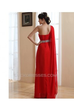 A-Line One-Shoulder Long Red Chiffon Prom Evening Bridesmaid Dresses ED011212
