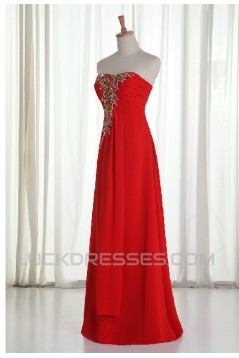 A-Line Sweetheart Beaded Long Red Chiffon Prom Evening Formal Dresses ED011214