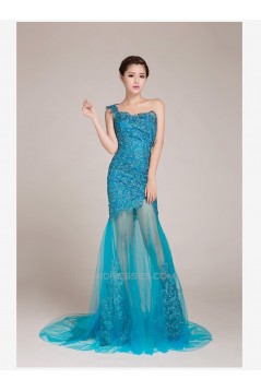 One-Shoulder Long Blue Prom Evening Formal Dresses ED011238