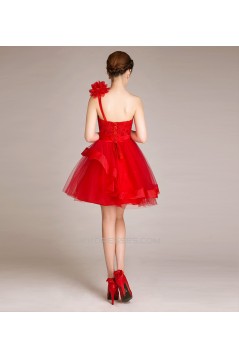 A-Line One-Shoulder Short Red Tulle Prom Evening Cocktail Dresses ED011240