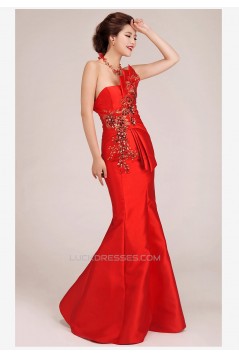 Trumpet/Mermaid Long Red Prom Evening Formal Dresses ED011243