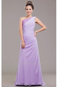 A-Line One-Shoulder Beaded Long Chiffon Prom Evening Formal Dresses ED011251