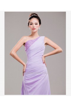 A-Line One-Shoulder Beaded Long Chiffon Prom Evening Formal Dresses ED011251