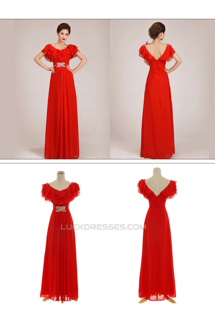 A-Line Beaded Long Red Chiffon Prom Evening Formal Dresses ED011258